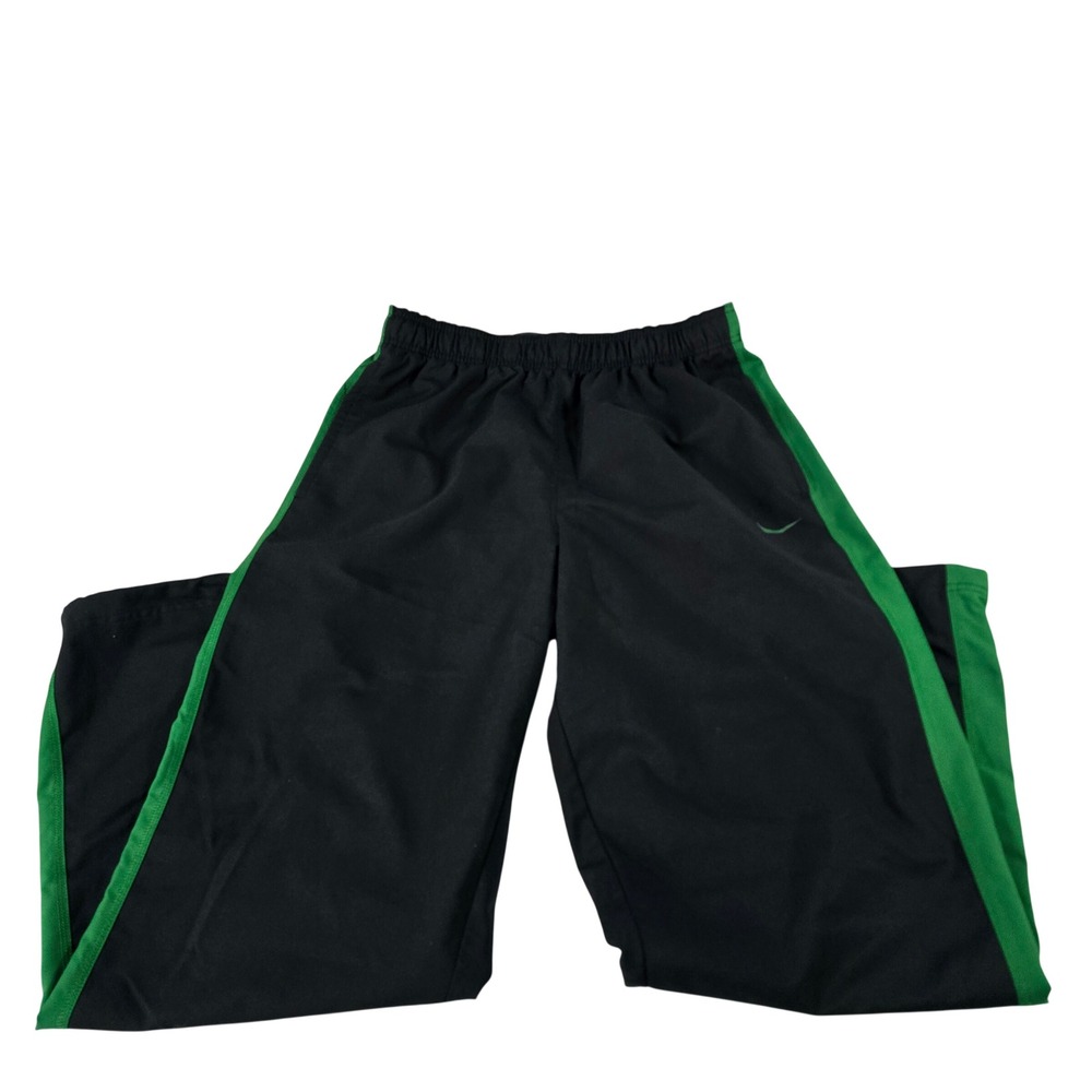 Nike Dri-FIT Mens Large Black‎ Green Stripe Training Track Pants Activewear L